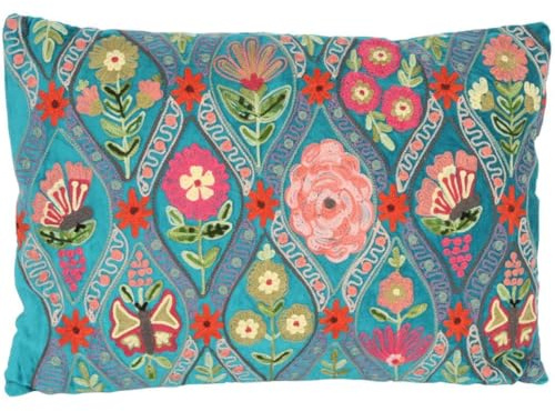 Casa Moro Deko-Kissen Jolina BLAU 48x30 cm mit Füllung & mit Blumen Schmetterlingen Bestickt Boho Chic Zierkissen bunt rechteckig Couch-Kissen Sofa-Kissen KI10008