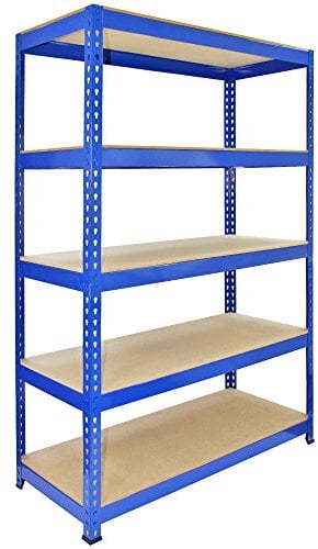 Q-Rax Metallregale, blau, 120 x 50 x 180 cm, 5 Etagen, für Garage und Lager, inklusive Gummihammer