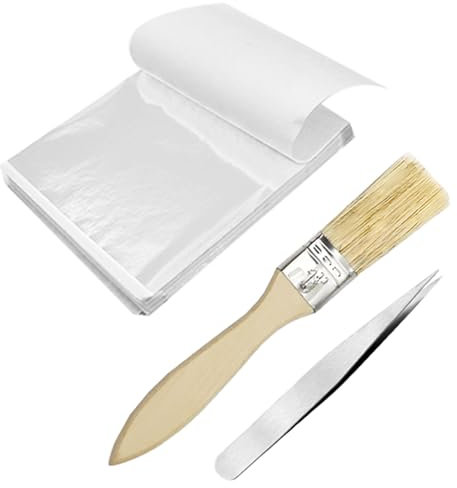 200 Sheets Silver Leaf, Imitation Silver Leaf Sheets Silver Leaf Kit with Brush Tweezer for Cakes Drinks Beauty Routine Makeup Health Spa Art Craft Work Decoration (8.5cm*8.5cm)