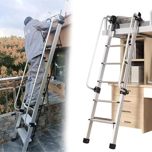 66 Rv Aluminum Top Bunk Ladder - 5 Steps, Heavy Duty Metal Climb Bed Ladder Only for Indoor Outdoor, Adjustable Safety Handrail Twin Loft Ladder