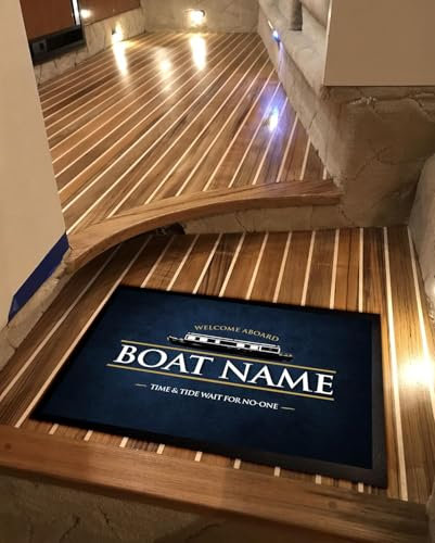 Artylicious Personalised Boat Mat - Blue Grunge Canal/narrow Boat, nautical door mat 75x50cm (75x50cm)