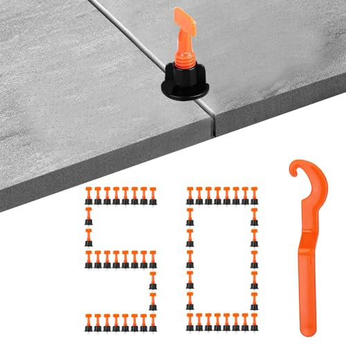 LPAMABA 50 Pz Livellatore per Piastrelle Sistema,Livellatori Cunei Autolivellanti per Piastrelle Riutilizzabili, Posizionamento delle Piastrelle per Pareti con Chiave Speciale per Pavimenti a Parete