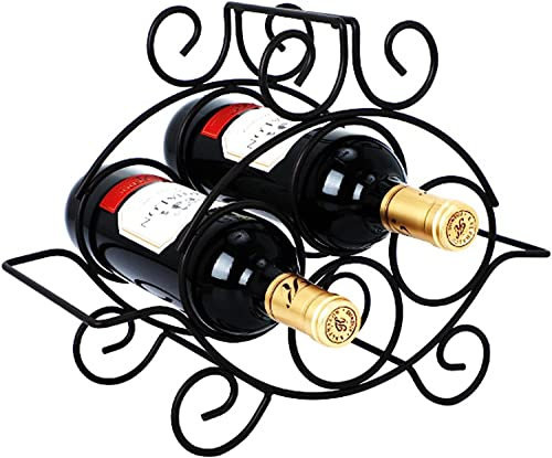 ZURBAQD Portabottiglie in stile europeo Portabottiglie in ferro battuto rotondo nero può contenere 4 bottiglie di vino rosso Warm as ever