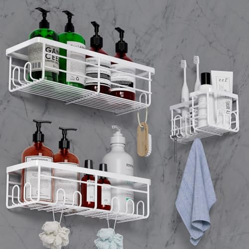 Lehuveky Duschablage ohne Bohren - 3 Stück Schwarz Duschregal - Rostfrei Badezimmer Regal mit Zahnbürstenhalter - Große Badregal Shampoo Halterung für Dusch