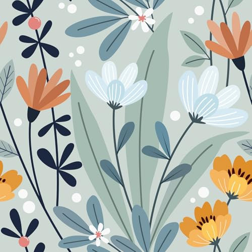 Yullpaper Papier Peint Adhesif Mural Fleuri Rouleau Adhesif Decoratif Bleu/Vert Papier Peint Floral Vintage Pour Chambre Enfant Papier Adhesif Pour Meuble Cuisine Papier Vinyle Adhesif 44,5cm x 300cm