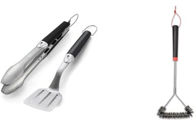 Weber 6645, black Premium Tool Set, Compact size, 2 pcs, stainless steel, 46.0 cm*46.0 cm*5.0 cm & 6278 45 cm Three-Sided Grill Brush, Black/Silver