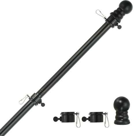 PATIKIL 6FT Flagpole, 1 Dia Stainless Steel Flag Pole with Tangle Free Rings for 3' x 5' Flag Outdoor House Wall-Mounted Boat Truck (Without Bracket), Black