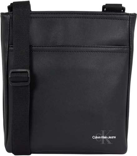 Calvin Klein Herren Umhängetasche Mono Logo Flat Pack aus Kunstleder, Schwarz (Black), Einheitsgröße