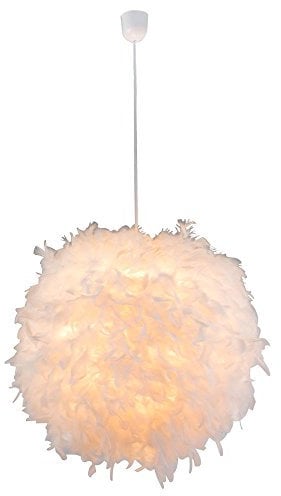 GLOBO LED Pendelleuchte Hängelampe Leuchte Pendellampe Federlampe Schlafzimmerlampe Wohnzimmer, Textil weiß Federn, 1x E27 LED warmweiß, DxH 60x130 cm