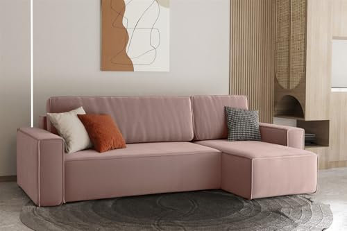 Fun Möbel Ecksofa Schlafsofa Sofa Maris Stoff Swing (Rose, Seite Rechts:)