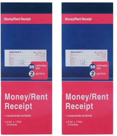 2 Bücher Geld- und Mietkassenbuch, Quittungsbuch mit selbstdurchschreibenden Kopien, 2-teiliges selbstdurchschreibendes Quittungsheft, 50 Sets pro Buch, 7,9 x 18,3 cm