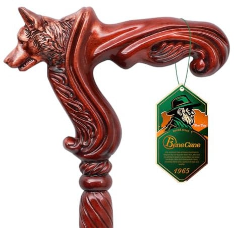 BeneCane Handmade Wooden Walking Stick for Men and Women, Detachable Wolf Handle Walking Stick, Fashionable Unisex Stick with Ergonomic and Comfort Grip Handle