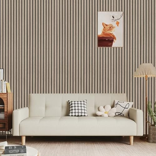 Pamatio Wooden Slats Wallpaper Dark Oak Non-Woven Stylish Natural Wood Grain Effect Wallpaper Roll Wood Stripe Modern Retro Feature Living Room Wall, 53 X 950cm