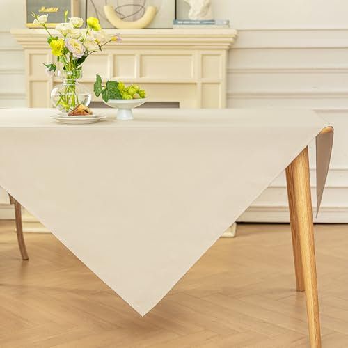 Moonooda Tischdecke Beige Waschbar, 100X100cm Tischdecken Tischtuch aus Polyester, Leicht wasserabweisend mit Lotuseffekt, Dauerhaft Kratzfest für Haus, Hochzeiten, Party