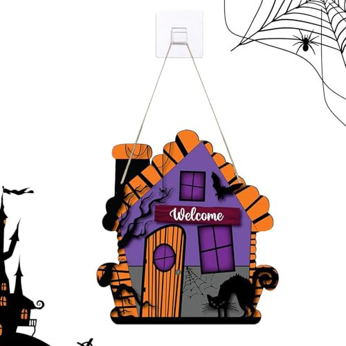 Targhetta per porta di Halloween – Targhetta per porta di Halloween, cartello di benvenuto fuori, forte decorazione per la casa infestata, gancio con tema di Halloween, spaventoso cartello di