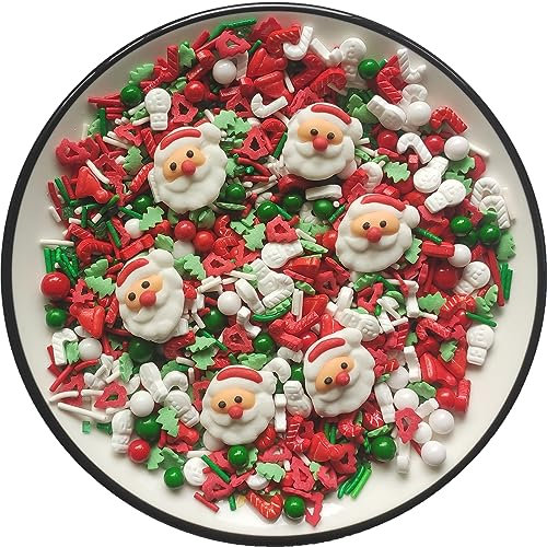 Essbare Weihnachten Zucker streusel mit 6 Stück Weihnachtsmann Weihnachtsbaum Schneemann-Kuchen-Cupcake-Topper Keksdekorationen Süßigkeitenstreusel für die tägliche Kuchendekoration zu Xmas