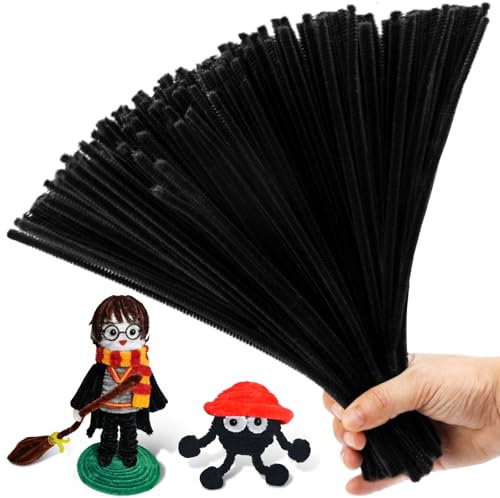 200 Stück Pfeifenreiniger, schwarzer Pfeifenreiniger-Chenilledraht, Pfeifenreinigerdraht für Basteldekorationen