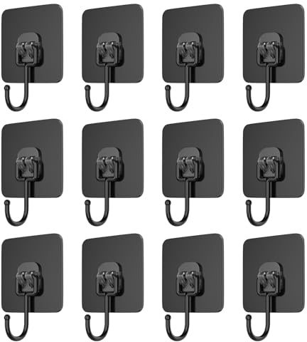 WANGENPING 12 Stück Haken Selbstklebend, 20 kg (Max) Klebehaken Extra Stark Schwarz, Extra Stark Wasserdicht und Spurlos Klebehaken, 180° drehbare Wandhaken, Ohne Bohren, für Küche Büro Bad Wand
