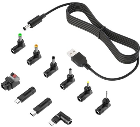 BENSN USB auf 5V DC Kabel Hohlstecker 10 in 1 Stecker, Universal Netzkabel mit 5,5x2,5mm 4,0x1,7mm 3,5x1,35mm 3,0x1,1mm 2,5x0,7mm 2,5mm-Audio LED-Anschlüsse Micro USB Typ-C Mini USB
