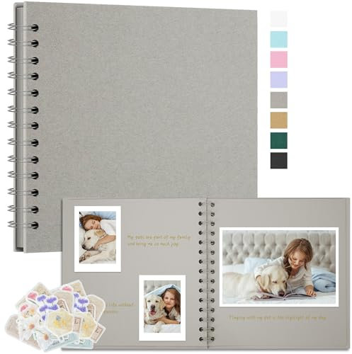 Remowith Fotoalbum Zum Selbstgestalten 20,5x20,5 cm DIY Fotobuch Kraftpapier Erinnerungsbuch für Hochzeiten 40 Seiten Album für Baby Familie Valentinstag Geburtstag Jahrestag Geschenk Hellgrau