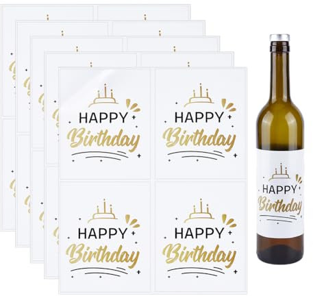 PH PandaHall 20pcs Étiquettes de Vin Joyeux Anniversaire Autocollants de Vin Imperméables Étiquettes de Bouteille Auto Adhésives Étiquettes en Papier Autocollant pour Cadeaux de Fête D'Anniversaire