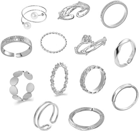 LOCCY 12-16PCS Vintage Silber/Gold Knuckle Ringe Set für Frauen Teen Girls, Boho Snake Stackbare Fingerringe Verstellbarer Böhmisch Stapelbare Gelenkfinger Ringe (Silber Set-13)