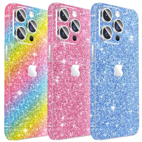 Kucheed 3 Stück Funkelnder Skin Schutz für iPhone, Glänzender Genarbter Aufkleber für die Kanten, Passgenauer Rückenschutz/Luxus-Hüllen/Glitzernde Handy Dekorationen für iPhone 11