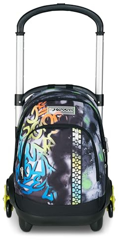 Seven Zaino Trolley Scuola Elementare Bambino 3 ruote, Zaino Sganciabile, Doppio Uso, Spallacci a Scomparsa, Flex, nero/verde