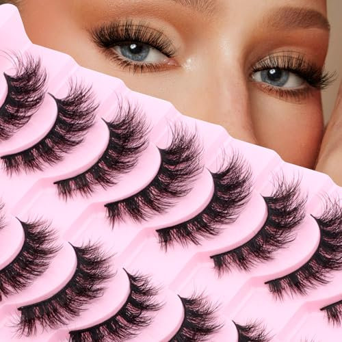 10 Paires de Faux Cils Naturels Effet 3D Russes Rayures de Cils Reutilisable Cat Eye Faux Cils Extension de Cils Professionnel False Eyelashes Style F42
