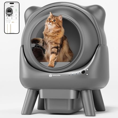 Amicura Cura X1 - Caja de arena para gatos autolimpiable con control de aplicación, sensor de seguridad (antipinchazos), contenedor de basura a prueba de olores, inodoro para gatos autolimpiable