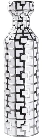 NewSangXia Weiße Bodenvase mit Silbermustern - 62 cm Moderne Keramik-Vasen, Große Vasen für Boden (Einzelvase)