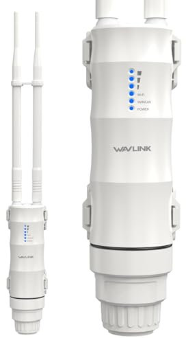 Ripetitore WiFi esterno WAVLINK AC600, extender WiFi esterno con Power Over Ethernet, impermeabile IP65, Gigabit RJ45, 2 antenne da 7 dBi per 150 m all'aperto
