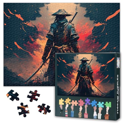 Puzzles for Adults 1000 Pieces, A Samurai with a Katana Jigsaw Puzzles, Warrior Adult Puzzle for Adults, Educational Fun Games or Toys for Elders Friends 20X27 INCH