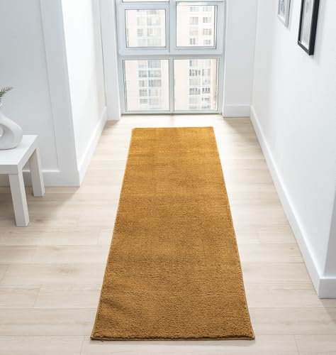 Comfy Washable Plain Non-Slip Hallway Runner Rug, Gold, 60x200cm