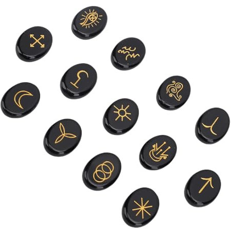 Haofy Kristall Runensteine Set mit Wikinger-Inschriften, 13 handgeschnitzte Kristallrunen mit glänzendem Finish, tragbare Runenstein Meditation Dekoration für Yoga-Praxis, Heimdekoration, Brettspiele