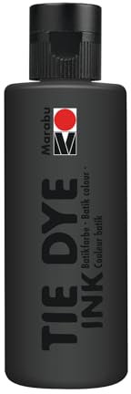 Marabu TIE DYE INK Batikfarbe in Schwarz, 80 ml Farbe auf Wasserbasis, vegan, strahlende Stofffarbe für helle Textilien bis 20% Kunstfaseranteil, 17300004073