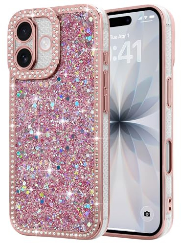 Lafunda Kompatibel mit iPhone 17 Hülle Rosa | Mädchen Frauen Schuzhülle Glitzer Pailletten Glänzend Bling Diamant Stoßfest Handyhülle mit Kameraschutz