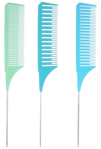 AOZUO Peigne à mèches 3 tailles Peigne à cheveux avec manche Peigne de coiffure pour salon de coiffure Mèches Kit poudre décolorante Ensemble peigne de coloration professionnel