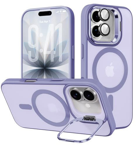 samanoya Coque pour iPhone 17 avec Caméra Béquille, Magnétique Compatible avec MagSafe, Etui Translucide Mat Arrière Housse Fine 1*Caméra Protecteur (Violet Clair)