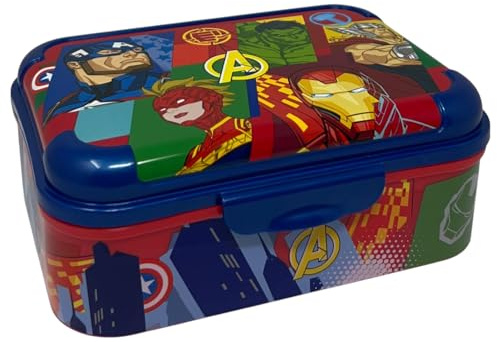 CARTOON Portamerenda deluxe Avengers Marvel contenitore per snack in plastica BPA Free 16,5×12×6,5 cm chiusura a scatto, riutilizzabile e sicuro Lunch Box per bambini