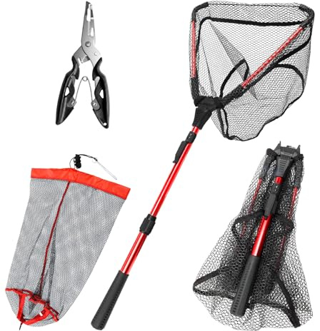 Fishing Multi Tool Set- Fishing Pliers Hook Remover, Collapsible Fishing Net, Foldable Fishing Basket, Gifts for Fishermen, Dad, Men