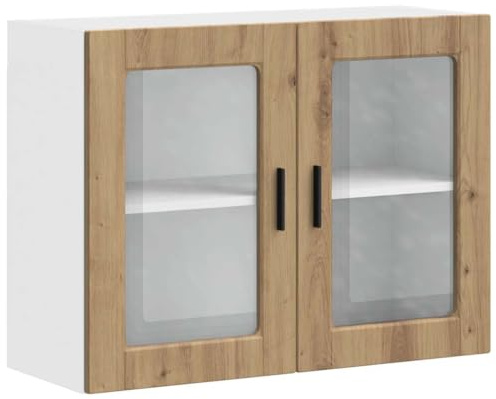 HFXHIJXQ Küchen-Hängeschrank Porto 80 x 31 x 60 cm Artisan-Eiche Holzwerkstoff mit Glastüren Wandmontage platzsparend robuster Vorratsschrank für Moderne Küche Esszimmer