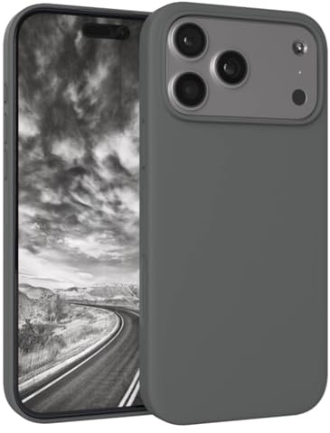 EAZY CASE Premium Silikon Hülle für iPhone 17 Pro Max - Handyhülle, Stoßfest, Schutzhülle mit Kameraschutz, Kratzfester weicher Mikrofaser-Innenfutter, Slim Silikon Cover Case Bumper - Dunkelgrau Grau