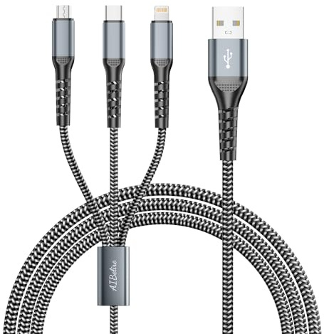 AIBelire Cable Multi Chargeur, 3 en 1 Chargeur Multi Embout Rapide [1.2M] | Câble Multi USB Nylon Micro USB Type C iP Connecteur Cable pour iPhone, Samsung, Redmi, Huawei, Sony, LG, Android, OnePlus