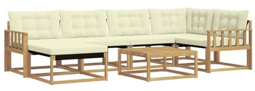 vidaXL Outdoor-Sofagarnitur 7 pcs Weiß und Creme 79 x 79 x 37 cm, Modernes Garten-Sofa-Set, langlebige Loungemöbel, stylische Terrassensitze, wetterfeste Schaumkissen, Akazienrahmen