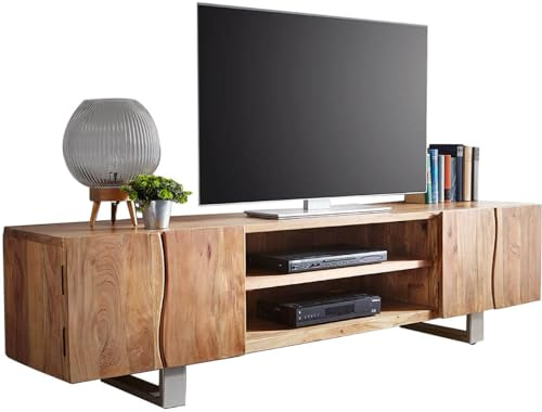 DELIFE Fernsehtisch Live-Edge Akazie Natur 200 cm 4 Türen 2 Fächer | Baumkante Lowboard