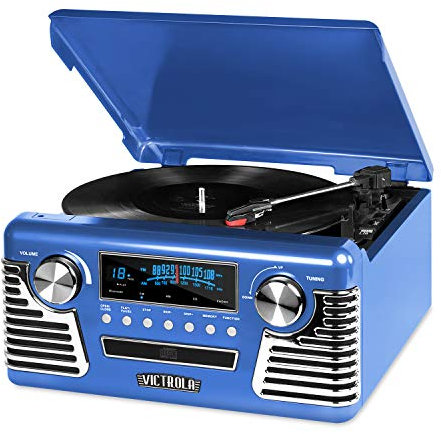 Victrola 50's Retro Bluetooth Record Player & Multimedia Center with Built-in Speakers - 3-Speed Turntable, CD Player, AM/FM Radio | Vinyl to MP3 Recording | Wireless Music Streaming | Blue