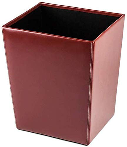 DELMON VARONE - Papierkorb aus Cambridge Top Grain Leder rot, Retro Papiereimer für Schreibtisch, Büro und Zuhause, Stylischer Abfalleimer ohne Deckel aus Premium Echtleder, Maße: 25 x 21 x 30 cm