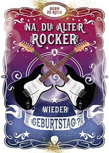 bentino Geburtstagskarte XL mit Gitarre zum SELBER SPIELEN, spiele auf der Gitarre den Song Smoke on the Water, DIN A4 Set mit Umschlag, hochwertige Glückwunschkarte