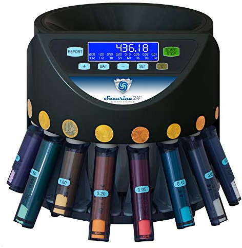 Automatischer Euro Münzzähler & -sortierer Geldzählmaschine SR1200LC mit Abhülsung Geldzähler Münzzählautomat Securina24 (schwarz - Bluelabel - SBB)